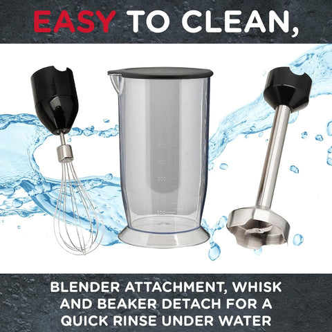Sensio Home Hand Blender 200W Stick Immersion Blender – Black Handheld Food Processor with Stainless Steel Blade for Soups & Smoothies