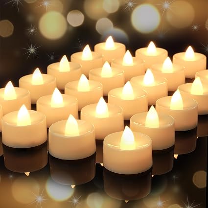 24 Pack Orange Colour Flameless Candles LED Tea Lights Electric Battery Operated No Flicker Long Last 100+ Hours for Halloween, Thanksgiving Day, Home style decoration