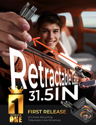 LISEN 69W Retractable Car Phone Charger USB-C Fast Charge