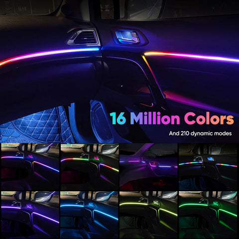 Acrylic Car Interior LED Lights – 110cm RGB Ambient Strip with 146 LEDs, APP & Remote Control, 16 Million Colours for Cars, SUVs & Trucks