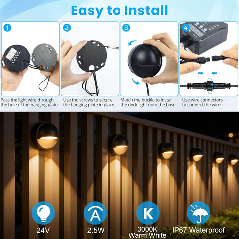 LightingWill Garden Lights Mains Powered with Timer and Photocell Sensor, 6 Pack LED Fence Lights, 3000K Warm White, IP67 Low Voltage Garden Lights for Fence, Yard, Patio, Pathway
