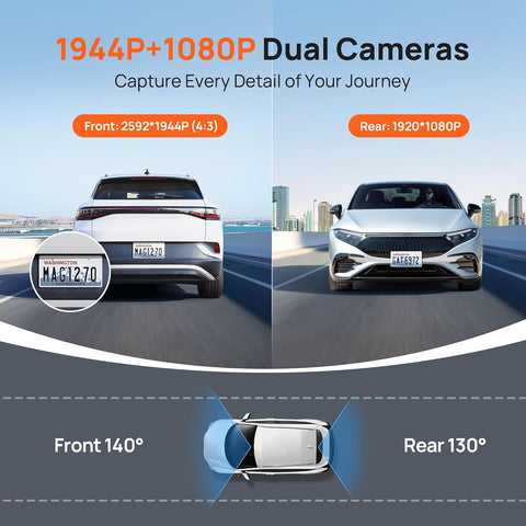 70mai A510 2.7K Dual Dash Cam Front and Rear with GPS and Night Vision