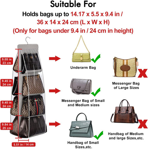 Lirex Handbag Hanging Purse Organizer for Closet, 8 Pocket Handbag Storage Organizer Hanger Oxford Cloth Closet Organizer for Family Closet Bedroom, Foldable and Universal Fit, Black