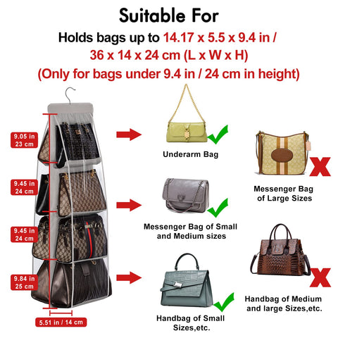 Lirex Handbag Hanging Purse Organizer for Closet, 8 Pocket Handbag Storage Organizer Hanger Oxford Cloth Closet Organizer for Family Closet Bedroom, Foldable and Universal Fit, Black