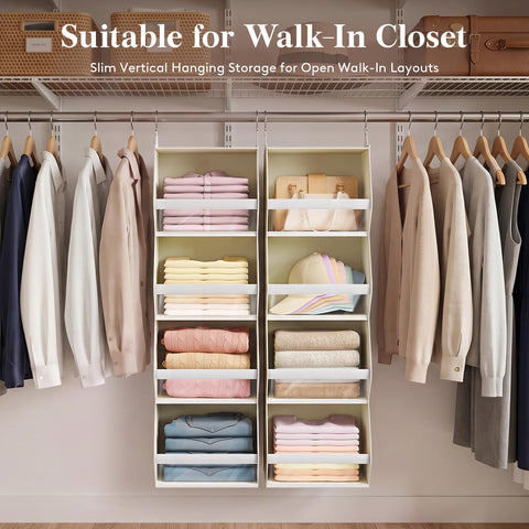 Lifewit 4-Tier Hanging Wardrobe Storage Organiser – Grey Foldable Closet Shelves with Clear PVC Window