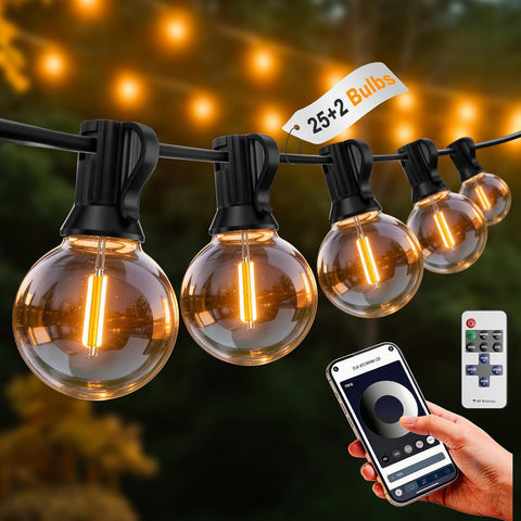 Brilvibera 23.5M G40 Outdoor Festoon Lights – Mains Powered Garden String Lights with App & Remote Control, Dimmable 2700K Warm White LED Bulbs for Patio, Garden, Wedding & Parties