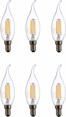 C35 Flame Tip E14 LED Filament Bulb 4W 2700K 6 Pack