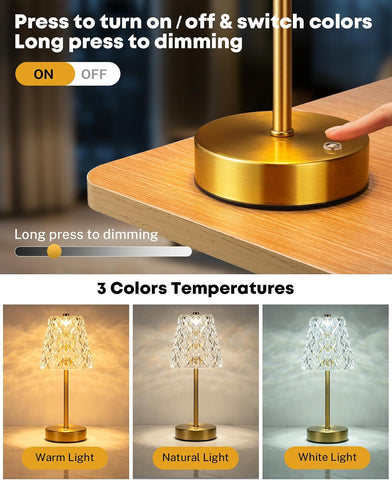 Rechargeable Cordless Table Lamp with 5200mAh Battery – Touch Dimmable LED Bedside Lamp with 3 Colour Options for Bedroom & Living Room