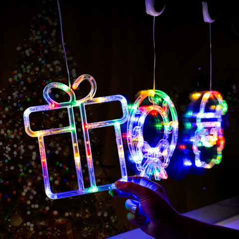 LOL 3 Pack Christmas Window Lights - Wreath, Gift Box & Santa - Battery Operated