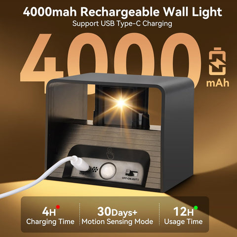 2PCS Rechargeable Wall Lights Indoor with Motion Sensor, Remote Control, 3 Dimmable Color, Up and Down Magnetic Wireless Wall Sconces for Bedroom, Living Room, Hallway & Stairs