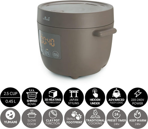 Yum Asia Tsuki Mini Rice Cooker – Pebble Grey – 0.45L Shinsei Ceramic Bowl