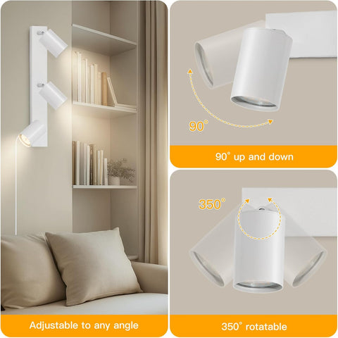 White wall-mounted light fixture with adjustable features in a home setting.