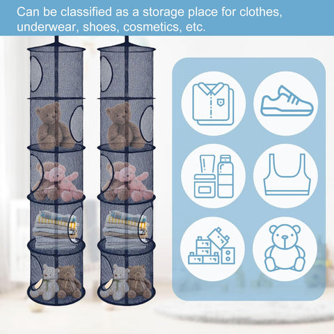 Hanging Mesh Storage Basket, 2 Pack, 5-Tier Foldable Toy Organiser in Pink – Make Room for More Play