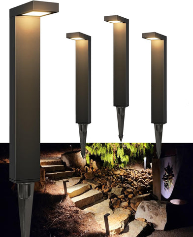 GKOLED 4-Pack LED Pathway Lights, Low Voltage Outdoor Waterproof, Black