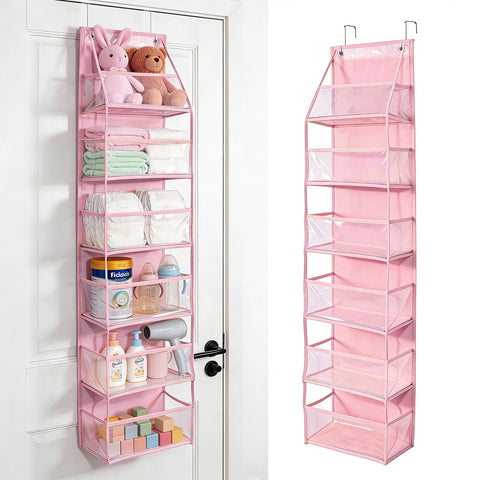 MOFASVIGI Over Door Storage Organiser, Beige – 6 Large Pockets with Clear PVC Windows for Space-Saving Home Organisation