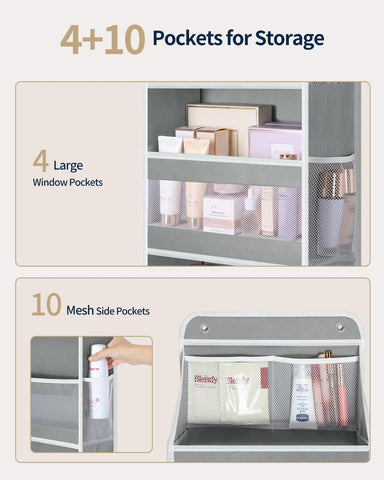 Yecaye 5-Tier Over Door Storage Organiser, Grey – Hanging Shelves with Mesh Windows for Space-Saving Home Organisation