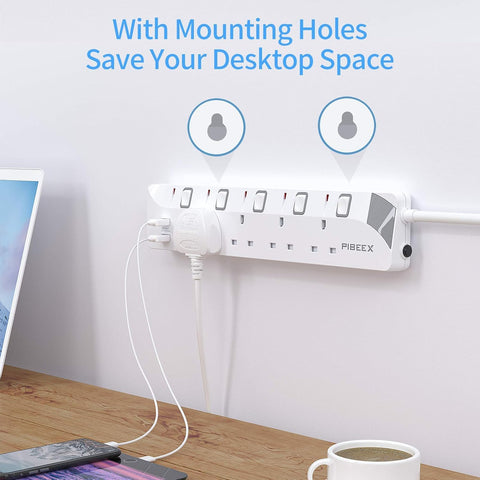Extension Lead with 4 Way Plug Sockets, Wall Mountable Extension Socket with Individual Switches and 2 USB Charging Ports, 13A 3250W, 2M Extension Cord