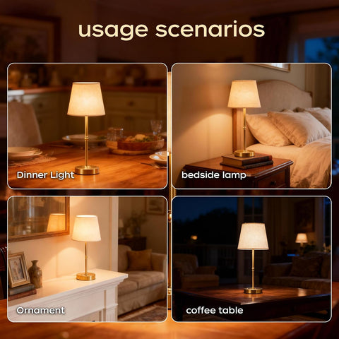 Cordless Rechargeable Table Lamp 3000K LED Gold – USB-C Touch Dimmable Battery Table Lamp for Bedside, Dining & Home Lighting