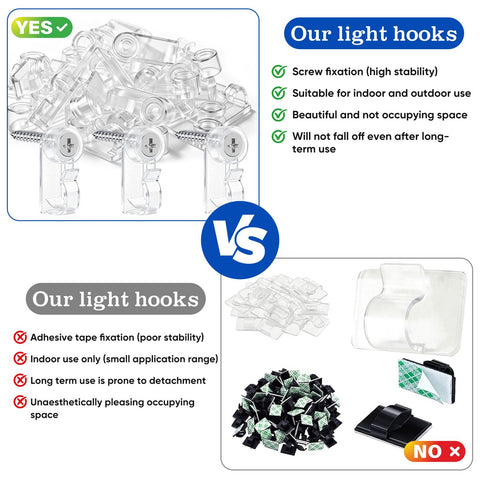 KEYBOO 60 Pcs Black Screw-In Hooks for Outdoor String Lights – Plastic Cable Fasteners for Garden, Patio, Fence, LED Fairy Lights & Christmas Decorations