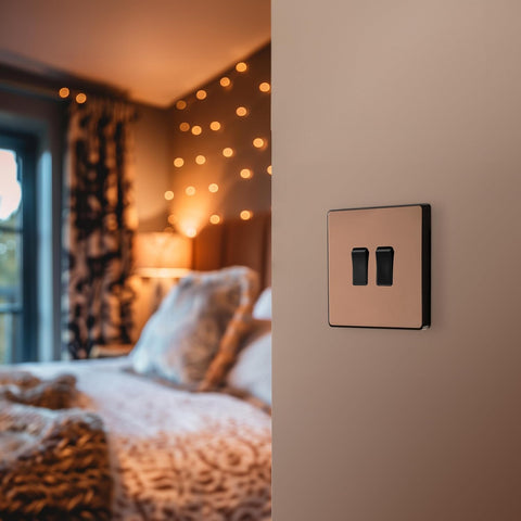 BG Electrical Double Wall Light Switch, 2 Way, Screwless Front Plate, Round Edges, Evolve, Polished Copper, 20A, 16AX, PCDCP42B