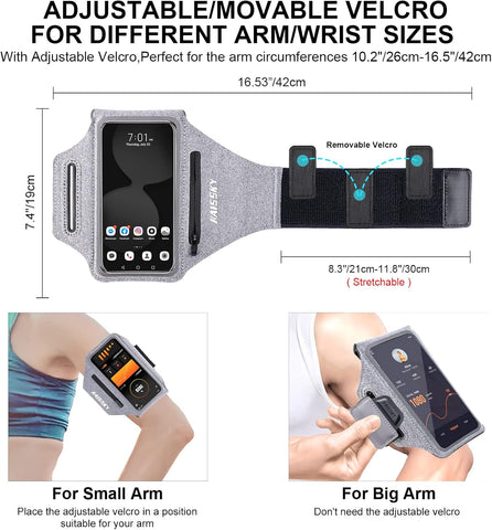 Running Phone Armband Holder with Zipper Pockets Water Resistant Grey