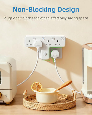 Mscien 4 Way Plug Adapter UK – 180° Rotating Multi Plug Extension with Individual Switches & Surge Protection – Keep Your Everyday Essentials Powered Without the Socket Struggle