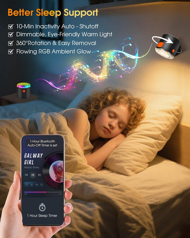 LED Wall Mounted Lights, 3000mAh Rechargeable Wall Sconces Lamp with Bluetooth Speaker, Dimmable Magnetic 360° Rotation Cordless Wall Light for Bedroom Bedside, White Light RGB Music Sync Modes