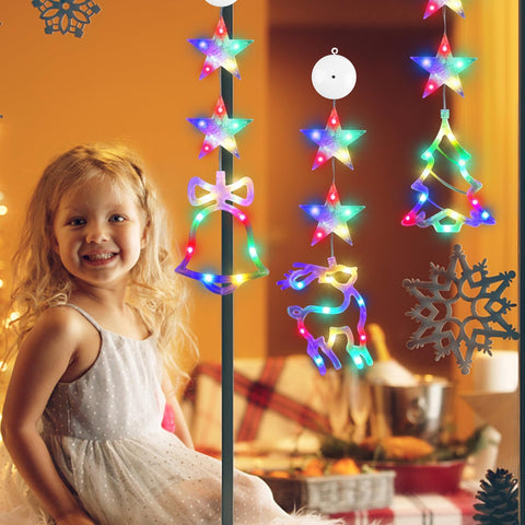Multicolor Christmas tree and elk LED window lights