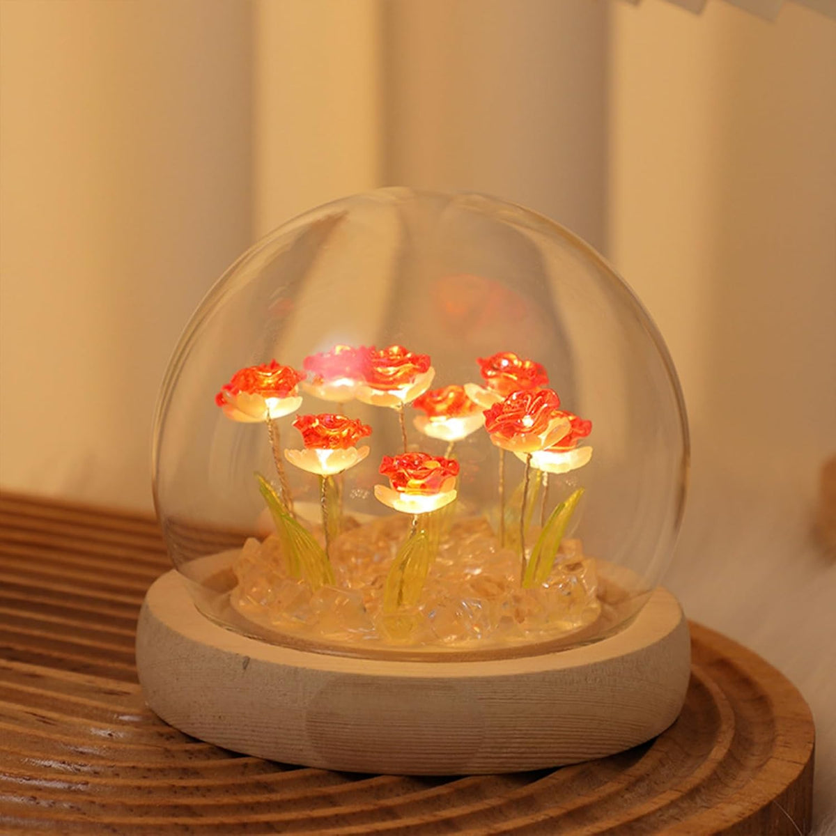 Red Rose Flower Night Lamp with Warm LED Light – Cute Battery Powered Bedroom Decor Gift