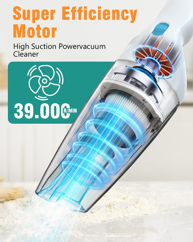 Cordless Handheld Vacuum Cleaner 9500PA, Powerful Suction Portable Car Vacuum, Lightweight Mini Cleaner for Car, Home & Pet Hair (Blue)