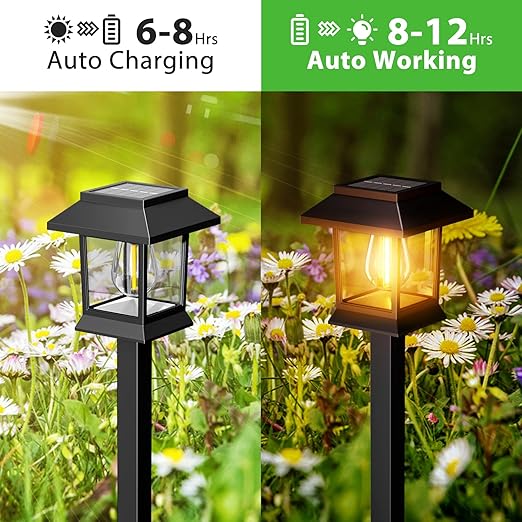 Solar Lights Outdoor Garden, 12 Pack Solar Stake Lights Garden Lights Solar Powered Waterproof,Auto On/Off Solar Path Lights for Pathway Yard Patio Landscape