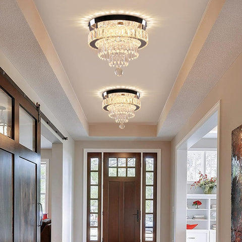 11.8" Crystal LED Ceiling Light Modern Dimmable Flush Mount Chandelier