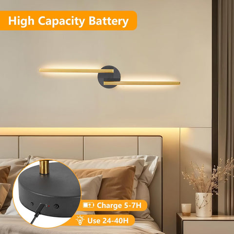 Rechargeable Gold Wall Sconce Lights Set of 2, 77cm, Remote Control