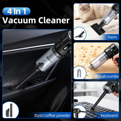 Car Vacuum Cleaner Cordless Silver – Powerful 25000PA Suction, Portable LED Display