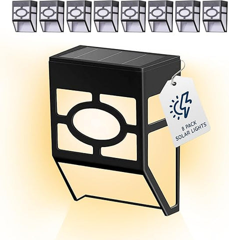 Modern LED solar-powered wall light mounted on an outdoor wall at night

