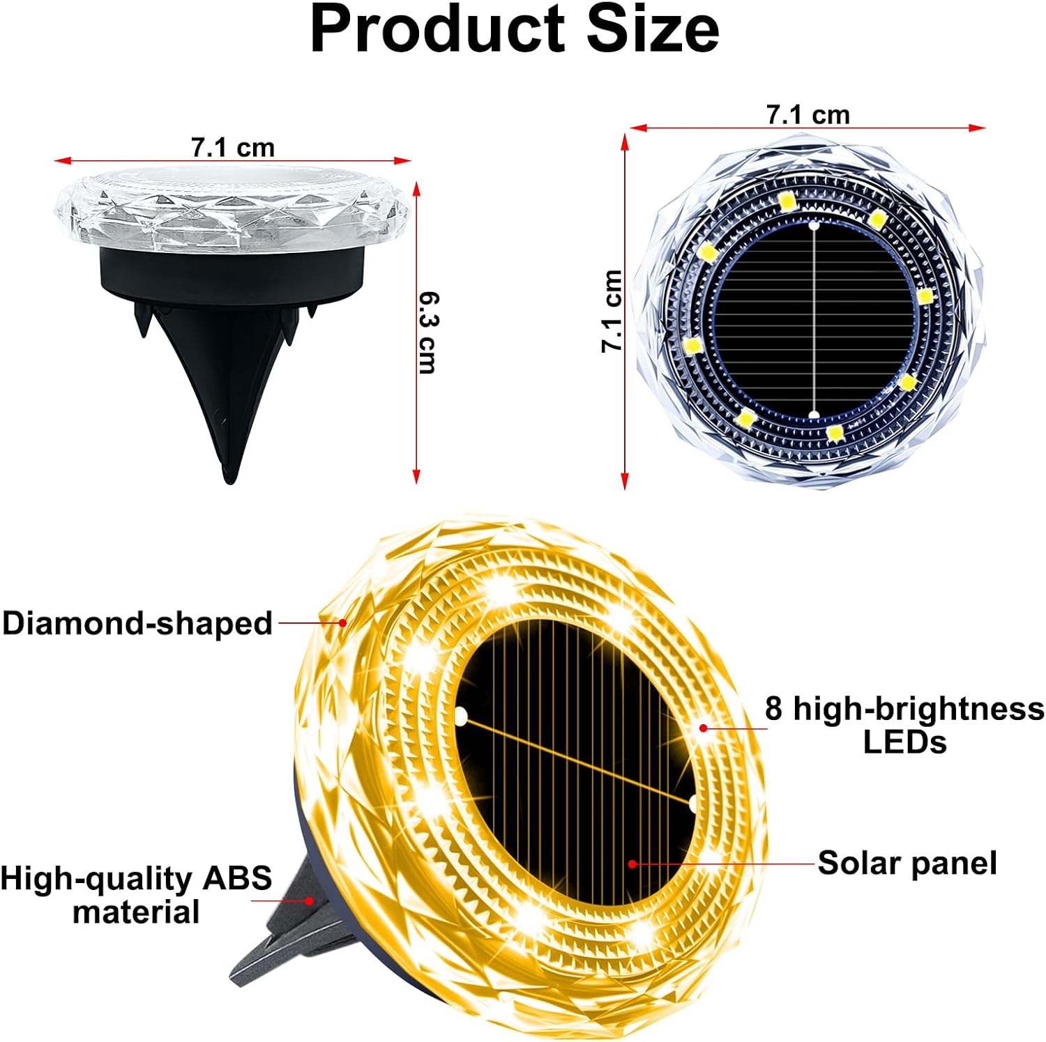 Solar Lights Outdoor Garden, 12 Pack Solar Ground Lights IP65 Waterproof, 8 LED Light Beads for Pathway Yard Walkway Patio Lawn Path (Warm Light)