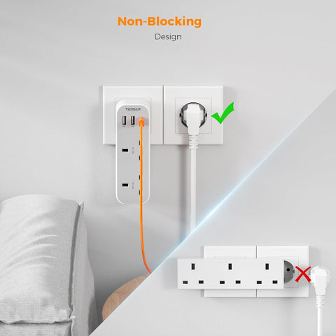 UK to EU Plug Adapter with 3 USB (1 USB-C) – Grounded European Travel Adaptor Multi Plug for Spain, France, Germany, Greece (Type E/F)
