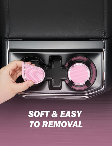 Car Cup Holder Coaster – 2.67 Inch Crystal Rhinestone Set (Pink)