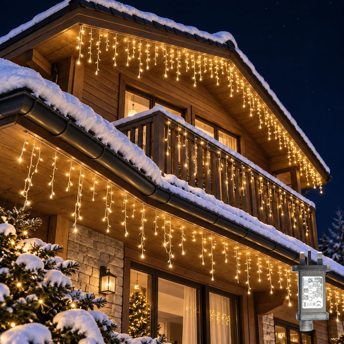200 LED Warm White Icicle Fairy Lights – Plug In Christmas Lights with 8 Modes & 6-Hour Timer for Windows, Roofs, Fences & Gardens - Bring a Cosy Christmas Glow to Every Evening