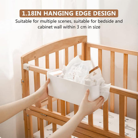 2 Pack Bedside Hanging Storage Organiser Baskets with 2 Detachable Hooks Each, White Plastic Bed Shelf for Phones, Books & Accessories
