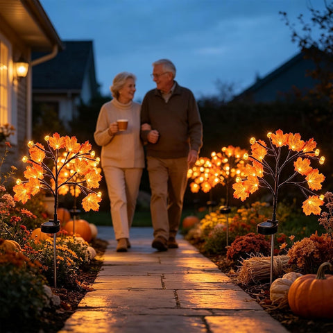 Fall Solar Garden Lights, Maple Leaf Stake Lights, Autumn Pathway Lighting,