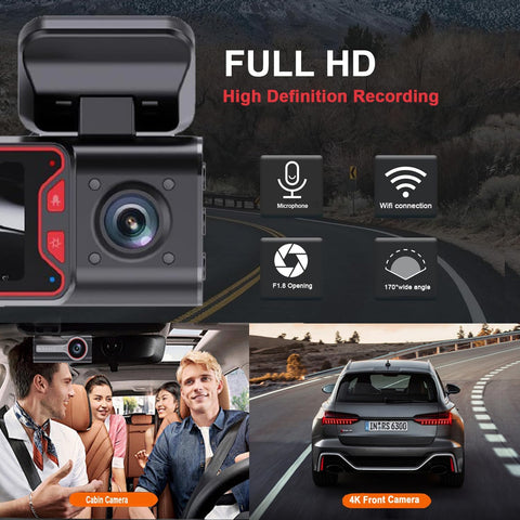 4K Front and 1080P Rear Dash Cam with WiFi and Night Vision