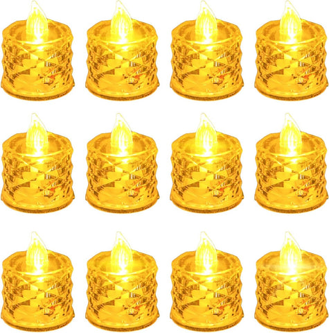 12PCS LED Tea Light Candles, Flameless Crystal Diamond Tealights, Battery Included, Warm White Flickering LED for Wedding, Party & Home Decoration