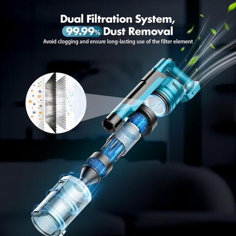 Cordless Vacuum Cleaner 700W 60KPA Stick Vacuum Blue with Dual Battery