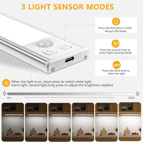 Under Cabinet Kitchen Lights Rechargeable 64 LED 20.5cm 3 Colour Temperature 2 Pack – Bring the Right Light to Every Corner