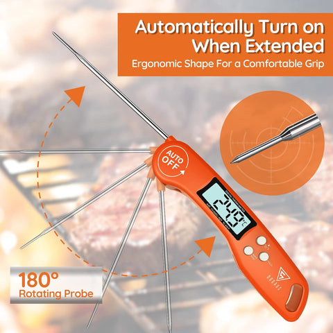 Instant Read Food Thermometer with Backlight LCD – Orange