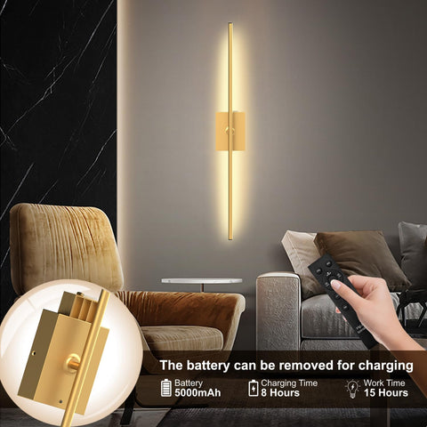 Wireless Battery Operated Wall Sconce with Remote Gold