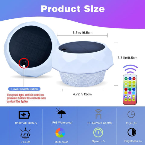 Solar Pond Lights Outdoor – IP68 Waterproof Floating LED Light with Remote Control, Timer & 8-Colour RGB Lighting for Ponds, Pools, Hot Tubs & Garden Water Features