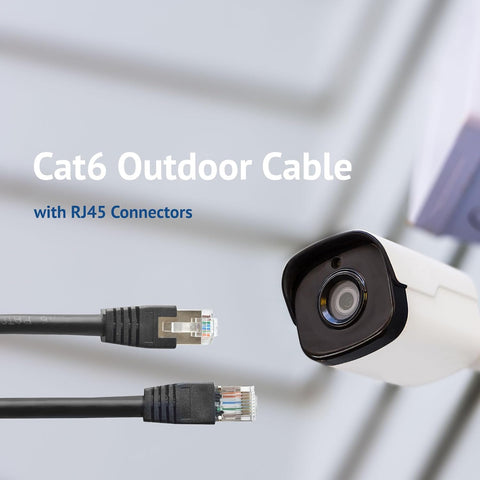 30M Outdoor Cat6 FTP Ethernet Cable Black – 23AWG CCA Shielded Waterproof RJ45 Network Patch Cord UL Listed High Speed 480Mbps LAN Cable for Outdoor Networking