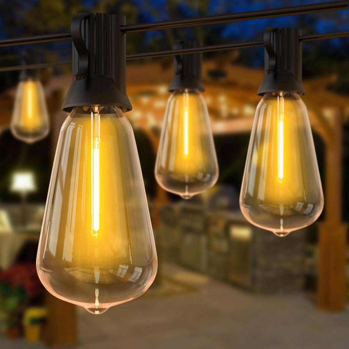 Outdoor String Lights 60FT /18.3M Festoon Patio Lights Outside Led Lighting Waterproof Mains Powered with ST38 Shatterproof Vintage Bulbs Connectable for Garden Wedding Balcony
